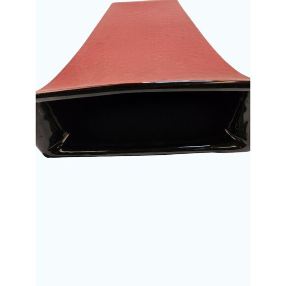 Red Textured Ceramic Vase With Glossy Black Interior Rectangular Flared Design 1 - Picture 13 of 16